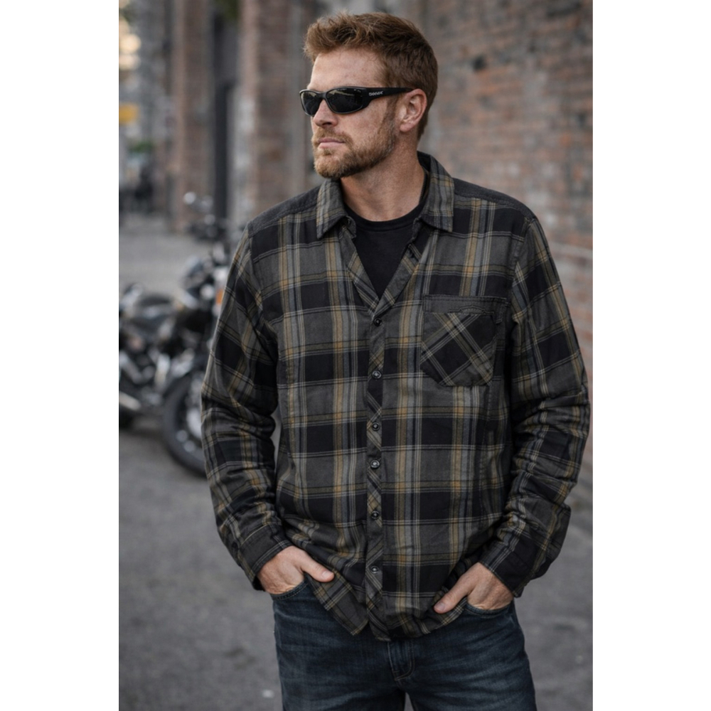 Harley-Davidson Men’s Plaid Button Down Shirt Gray Black Tan Long Sleeve Casual